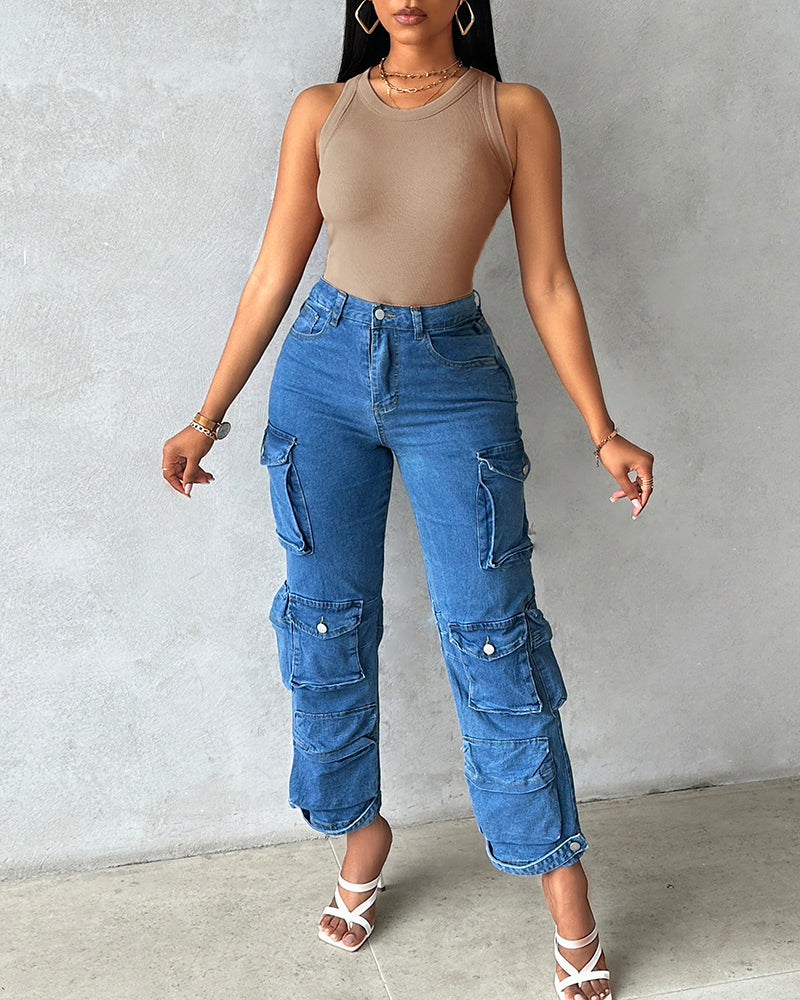 ChicMe Built-in Bra Ribbed Round Neck Tank Top