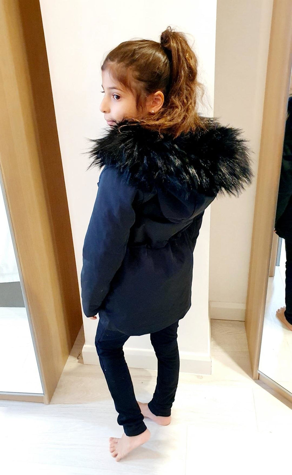 Polly Black Kids Faux Fur Hooded Coat