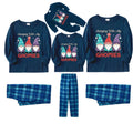Christmas Family Matching Pajamas-Navy & Sky Blue Plaid Pjs Set with "Hanging With My Gnomies" and Gnome Cartoon Print