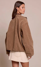 Mushroom Faux Suede Bomber Jacket