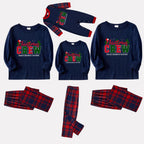 Christmas Family Matching Pajamas-Navy & Red Plaid Pjs Set with "Christmas Crew Making Memories Together" Print