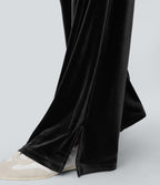 High Waisted Drawstring Wide Leg Velvet Casual Pants with Pockets