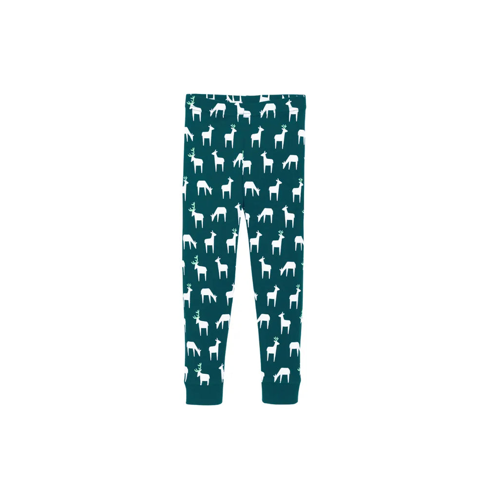 Christmas Family Matching Pajamas-Dark Green&Deer Patterned Pjs Set with "2025 Christmas Crew" Print