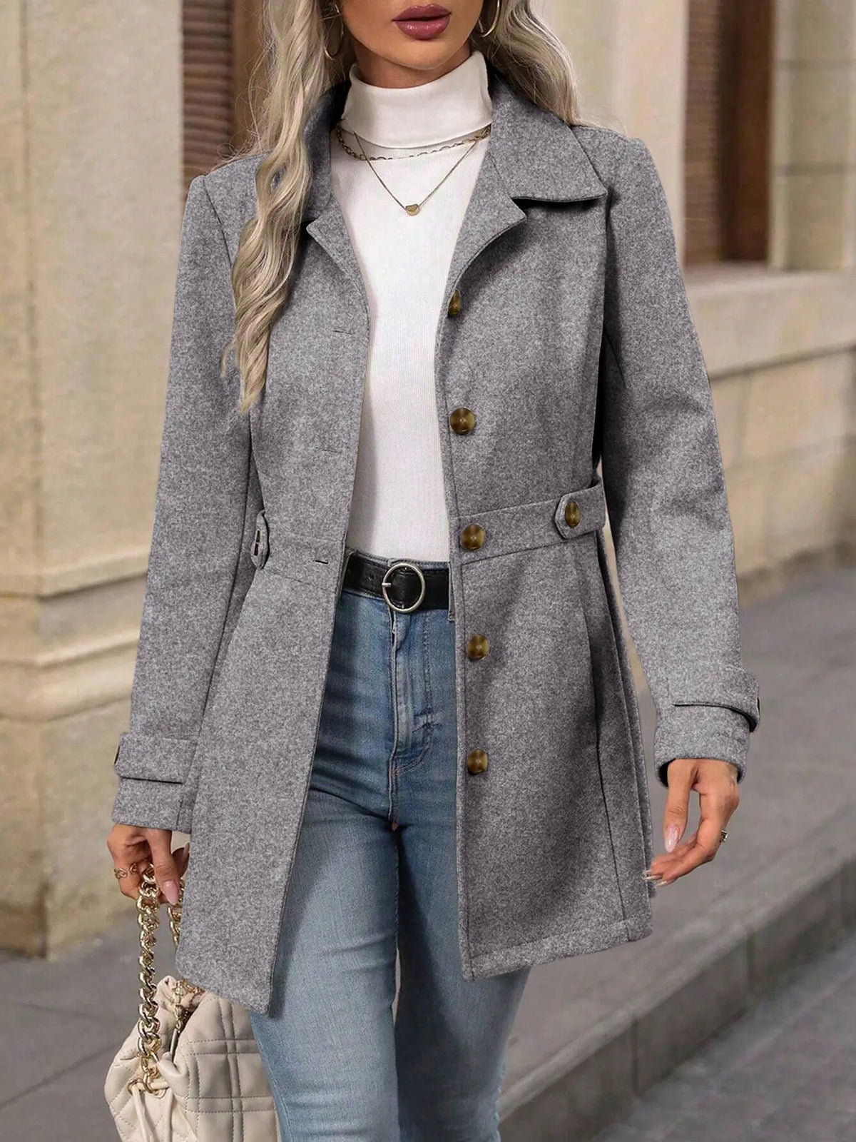 Women's Fall & Winter Button Outerwear, Casual Slim-Fit Long Sleeve Coat for Daily Commute and Dating, Multiple Colors Available