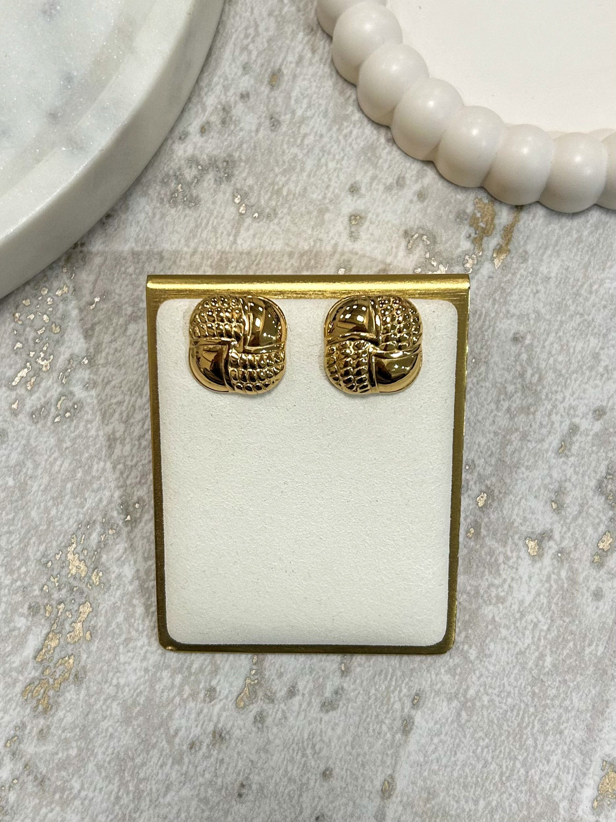 Gold Round Edge Woven Stud Earrings