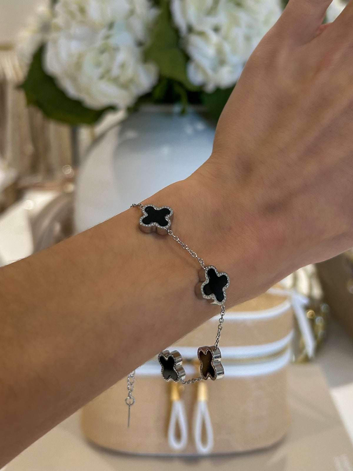 Black 5 Leaf Clover Multi Bracelet