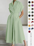 Women's Solid Color Collared Dress, Casual Short Sleeve  Dress for Summer, Ladies Clothes for Daily Wear