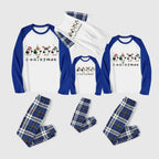 Christmas Family Matching Pajamas-Blue Raglan Top Blue Plaid Pants Pjs Set with Penguin and "Christmas" Letter Print