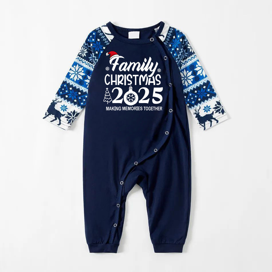 "Family Christmas 2025 " Text Print Blue Family Matching Pajamas