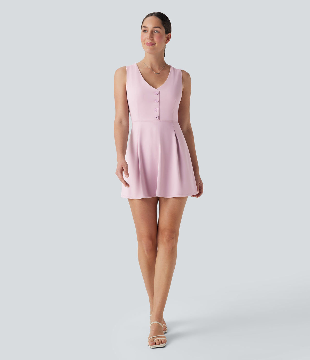 V Neck Sleeveless Decorative 2-Piece Mini Casual Dress with Pocket