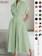 Women's Solid Color Collared Dress, Casual Short Sleeve  Dress for Summer, Ladies Clothes for Daily Wear