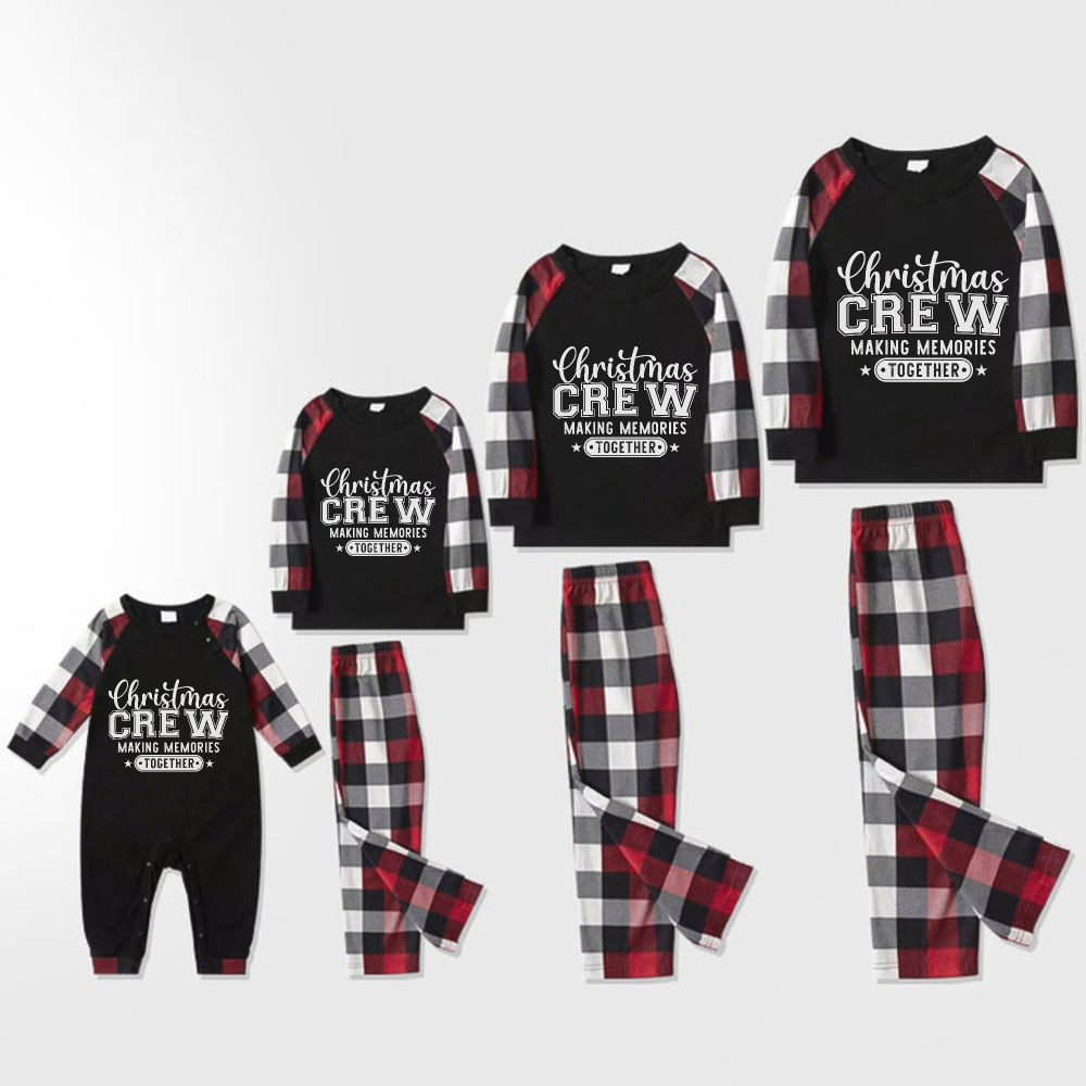 Christmas Family Matching Pajamas-Red and Gray Plaid Pjs set with Christmas Slogan Print