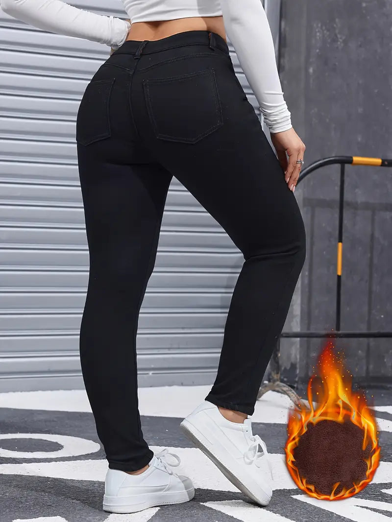 Fleece-Lined High-Waist Skinny Jeans – Warmth & Flattering Fit