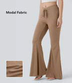 V Shaped Mid Rise Drawstring Flowy Casual Flare Pants