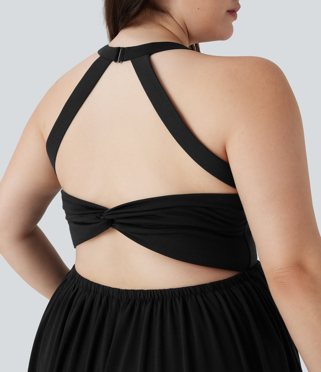 2-in-1 Plus Size Romper with Pockets-Easy Peezy Edition