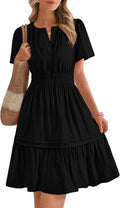 Women's Casual Dresses 2025 Summer Spring V Neck Short Sleeve Sundress Smocked Waist A Line Tiered Mini Dress