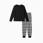 "2025 Family Christmas" Moose Letter Print Black Long Sleeve Top with Black And White Plaid Pants Family Matching Pajamas