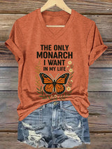 🔥Buy 3 Get 15% Off🔥V-Neck Retro The Only Orange Monarch I Want In My Life Print T-Shirt