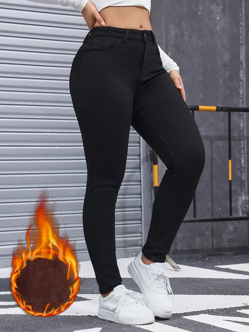 Fleece-Lined High-Waist Skinny Jeans – Warmth & Flattering Fit