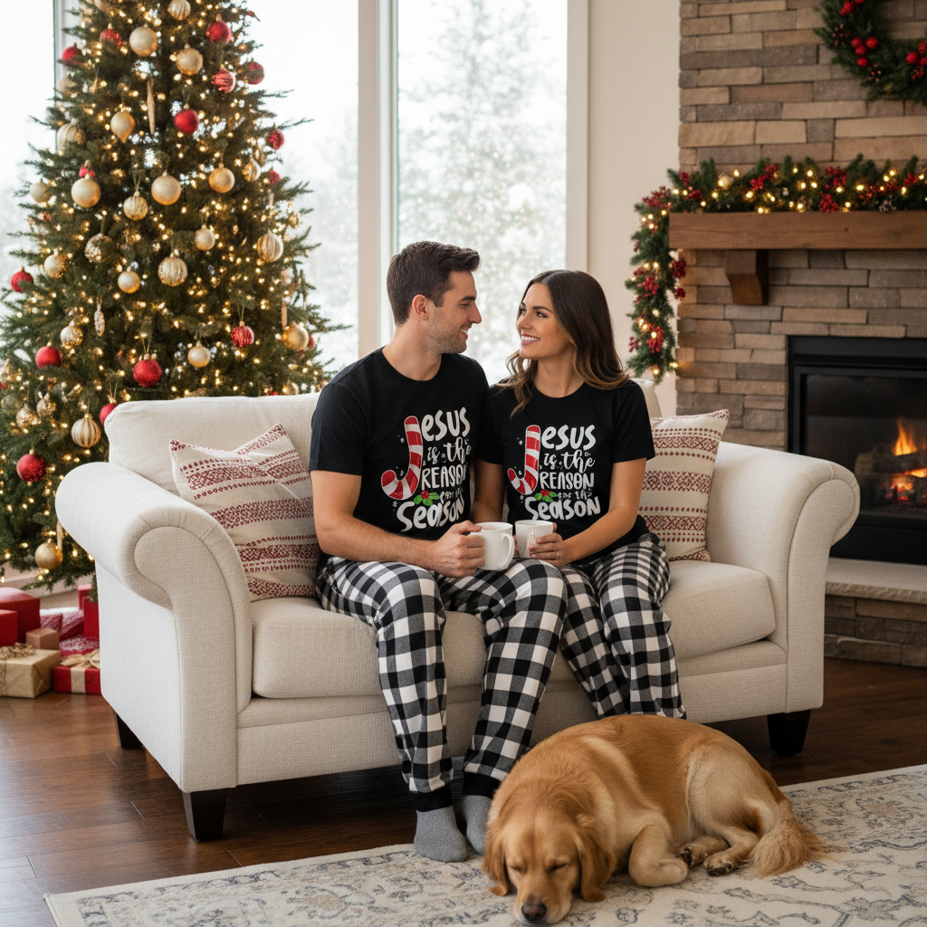 Jesus Is The Reason For The Season Couple Short Sleeve Pajamas Set
