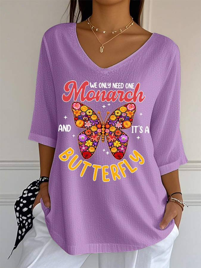 🔥Buy 3 Get 15% Off🔥V-Neck Retro We Only Need One Monarch And It's A Butterfly Print T-Shirt