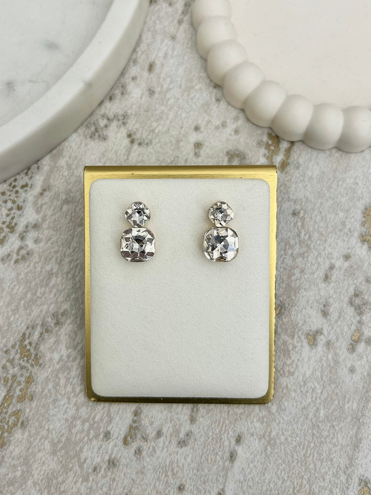 Square Diamante Drop Stud Earrings (2 Colours)