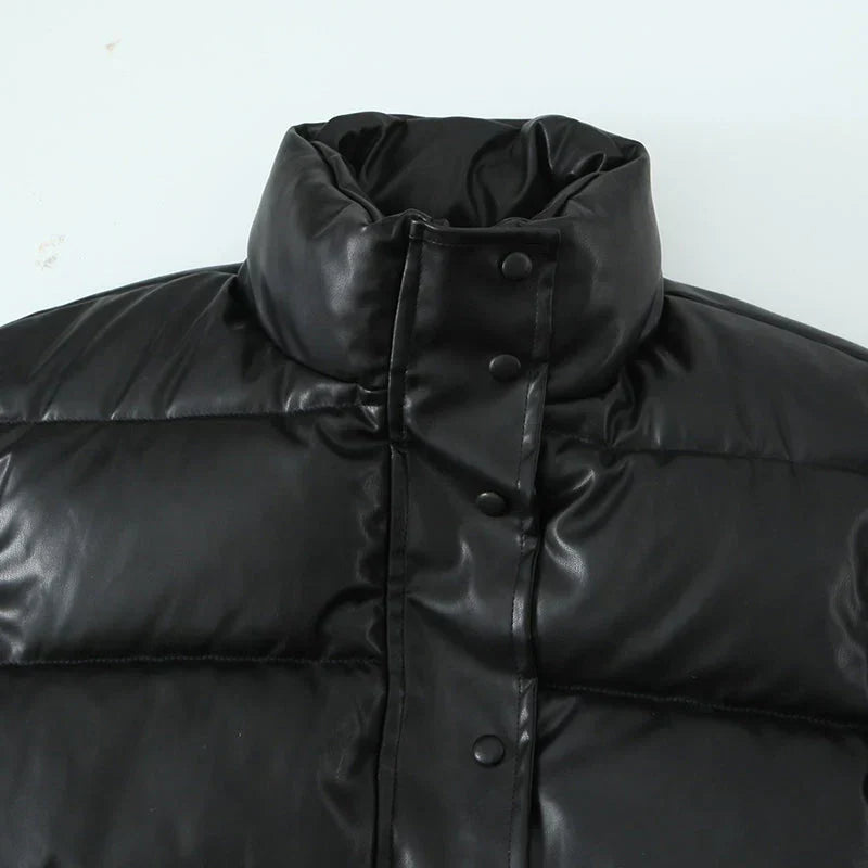 PU leather quilted jacket for women