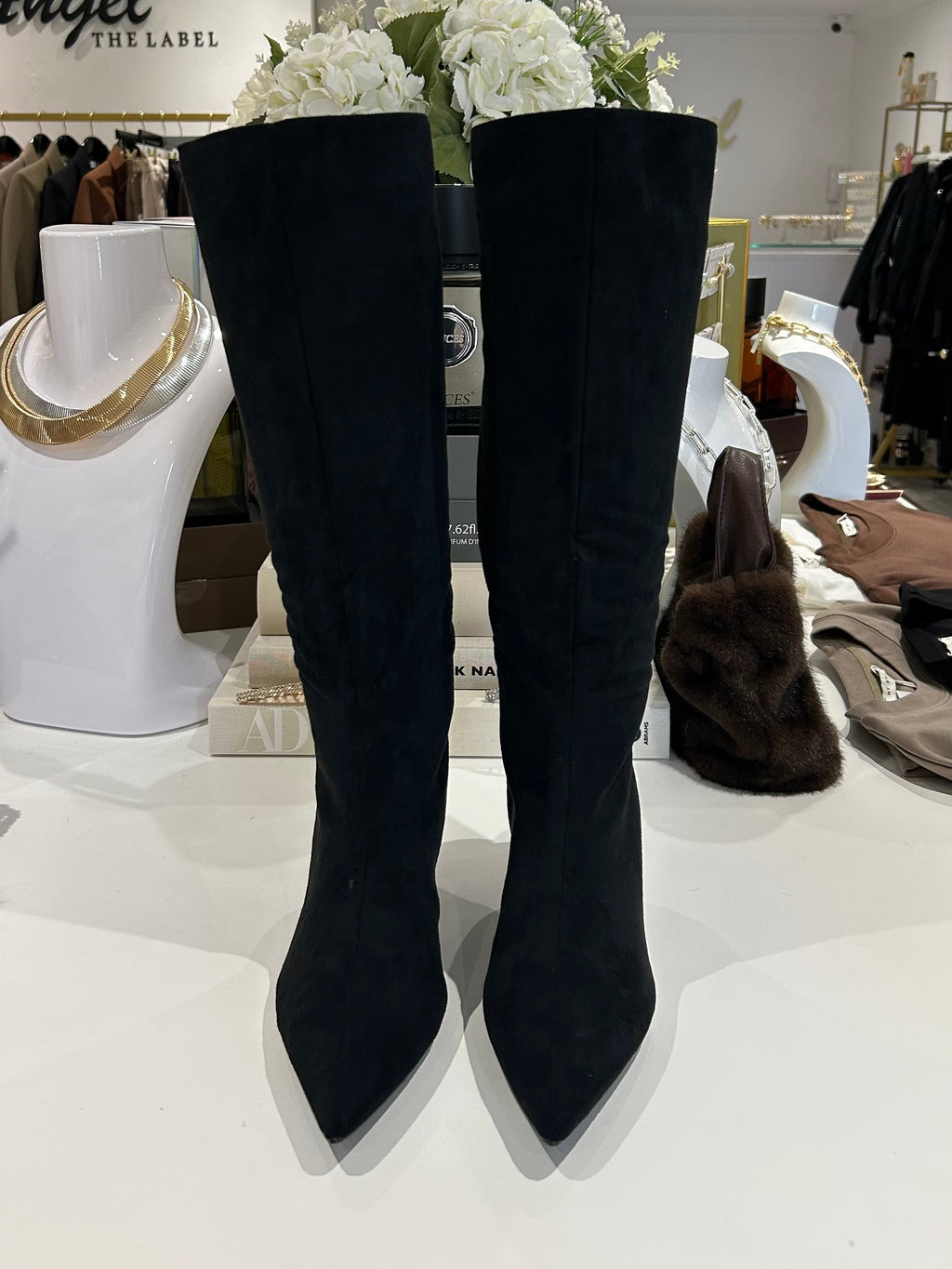Faux Suede Knee High Stiletto Boots (2 Colours)