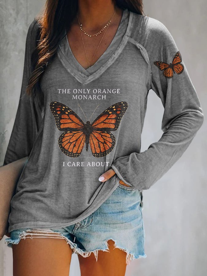 🔥Buy 3 Get 15% Off🔥V-neck Retro The Only Orange Monarch I Care About Print T-Shirt