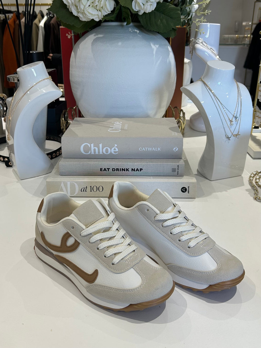 Faux Leather & Suede Swirl Design Trainers (2 Colours)