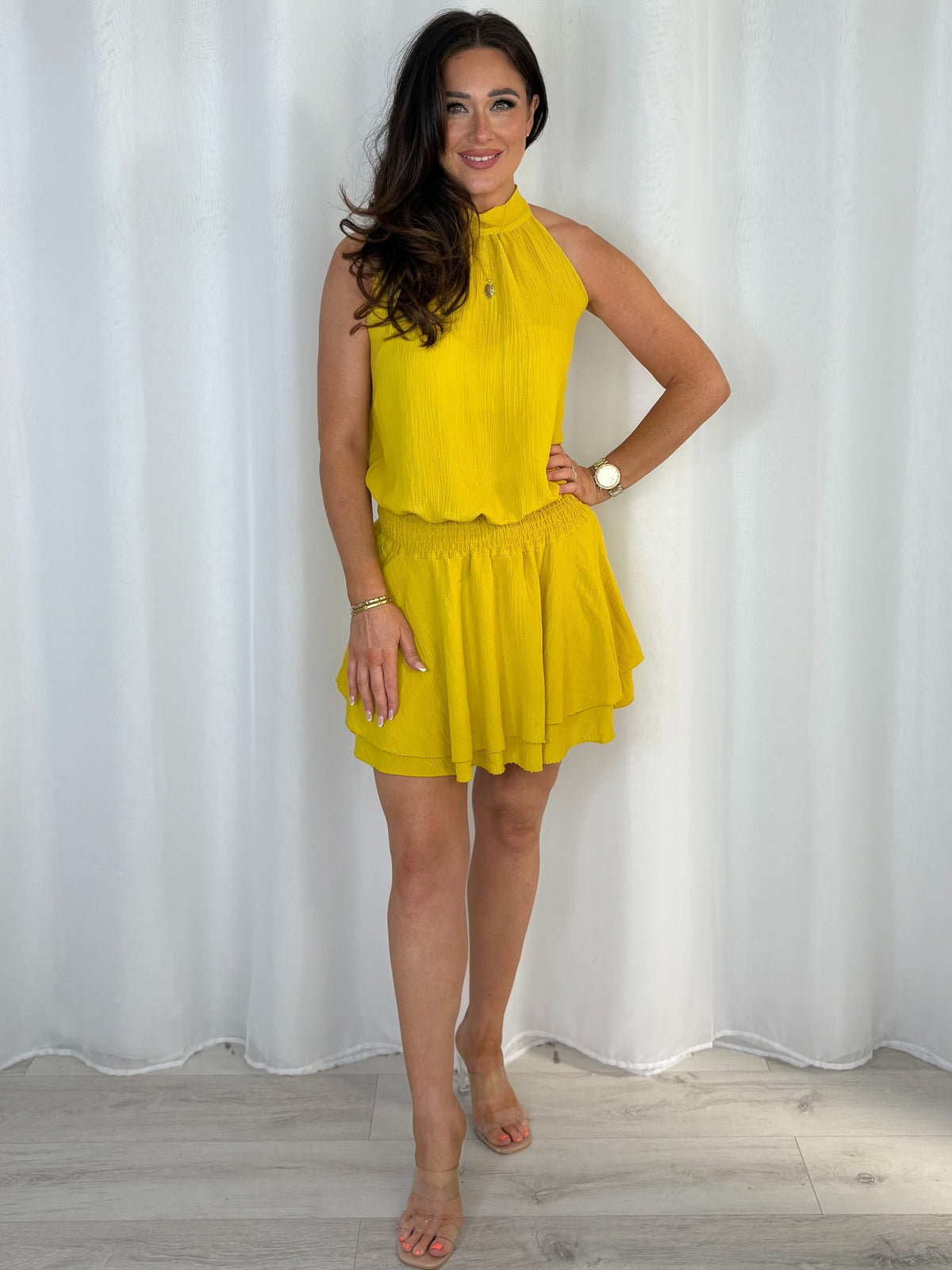 Halter Neck Crinkle/Shimmer Mini Dress (7 Colours)