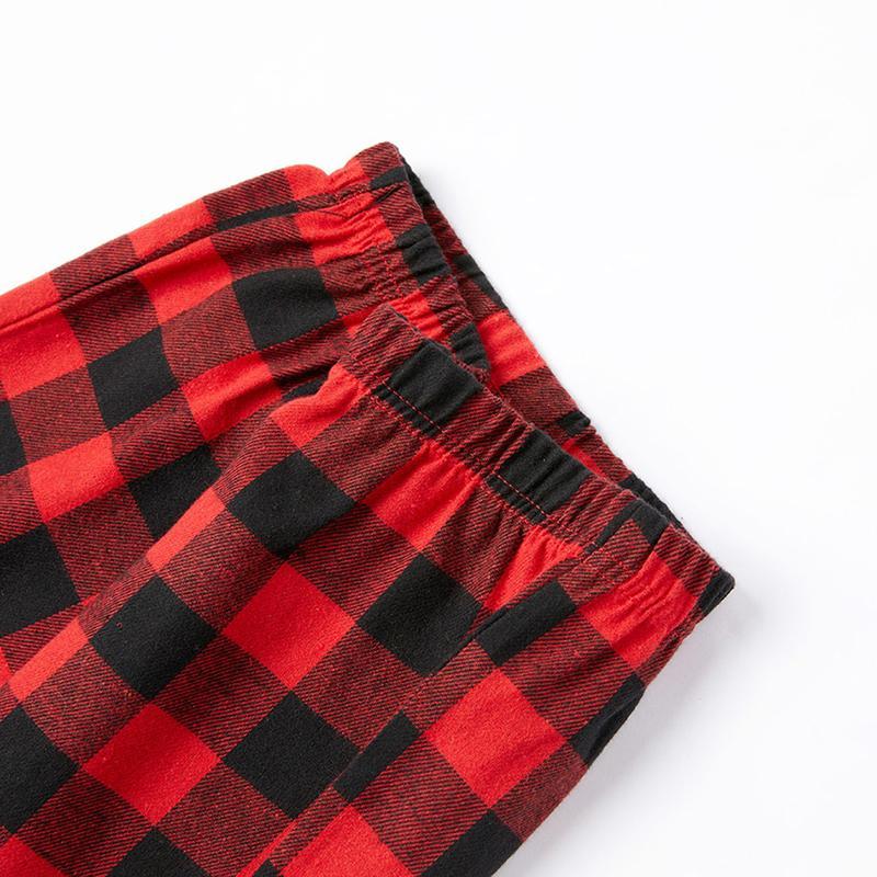 "We are Family 2025 Christmas Make Memories Together" Slogan Print Black & Red Plaid Family Matching Black Pajamas