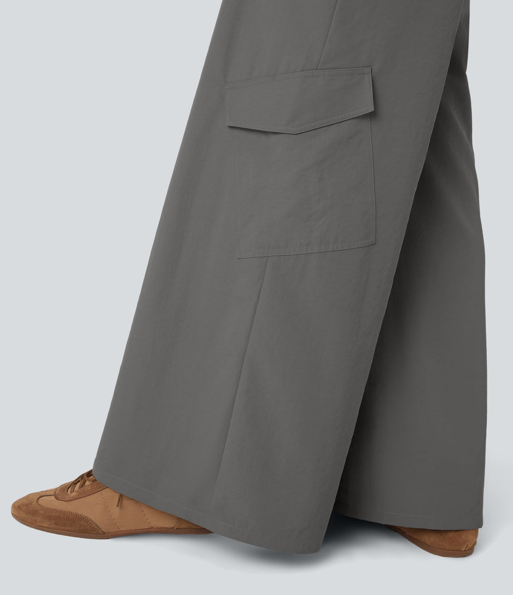 High Waisted Wide Leg Casual Cargo Pants with Pockets
