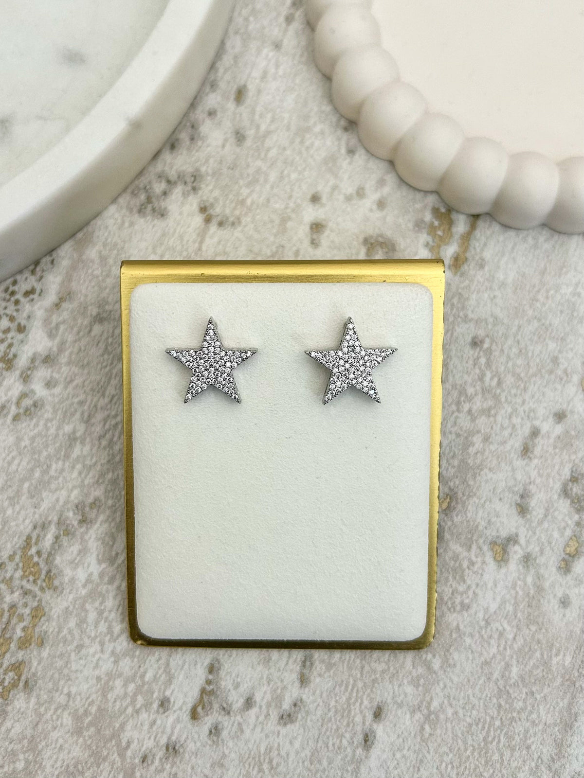 Diamonté Textured Star Earrings (2 Colours)