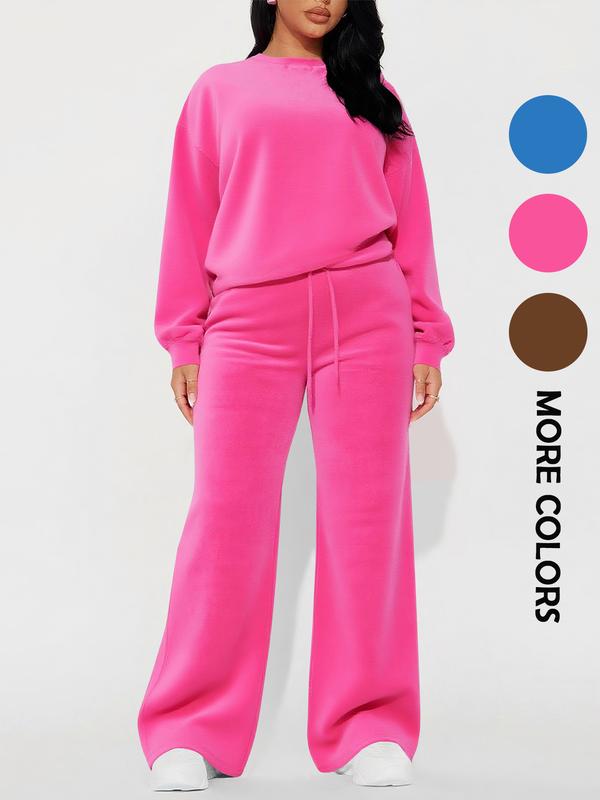 Women's Casual Fashion Long Sleeve Top & High Waist Straight Leg Pants Set, Autumn Winter, Comfortable and Stylish Clothing, Womenswear