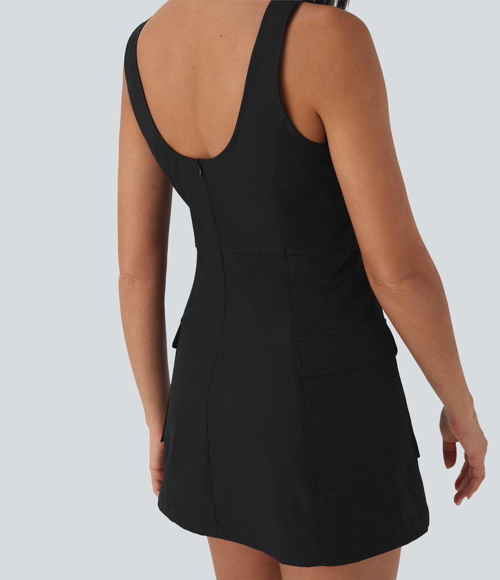 Water Repellent Wear-Resistant 2-Piece Mini Camping Cargo Dress with Pockets