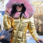 Women's casual warm large fur collar hooded jacket