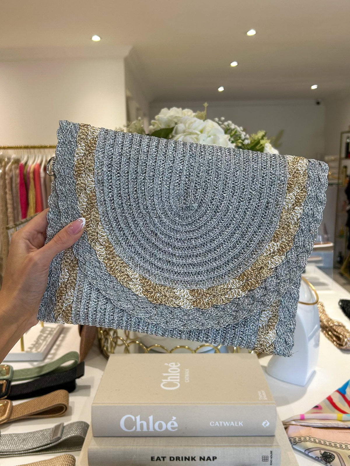 Gold Fleck Woven Plaited Clutch Bag (3 Colours)