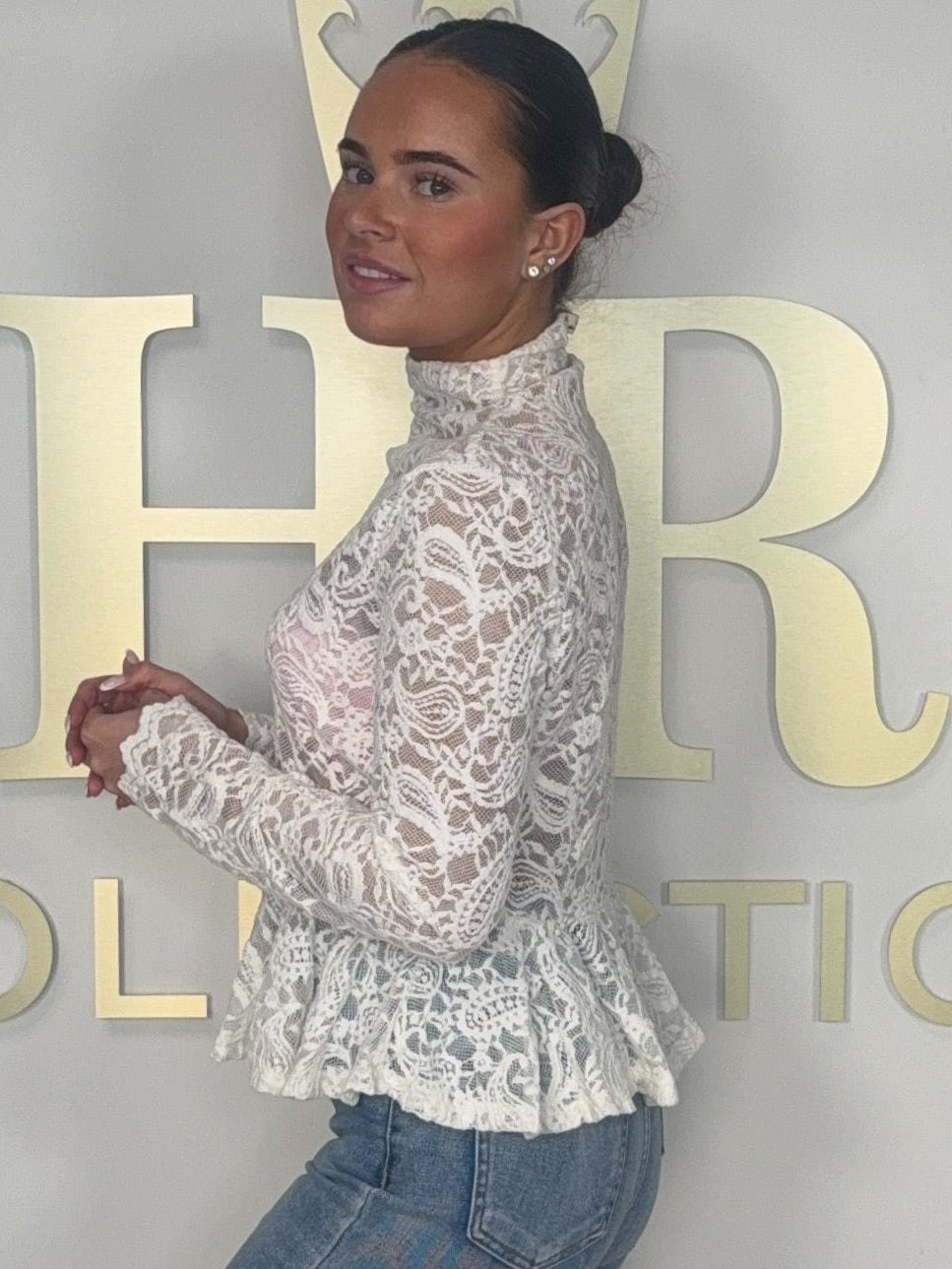 Lace Peplum Frill Long Sleeve Top (2 Colours)