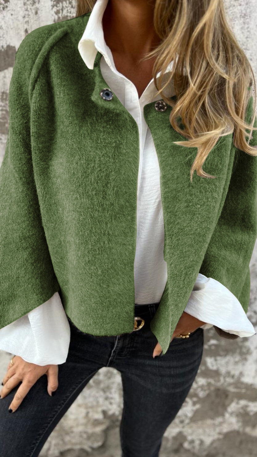 NEW IN- 50% OFF🔥Women's Cotton Woolen Round Neck Woolen Long Sleeve Coat