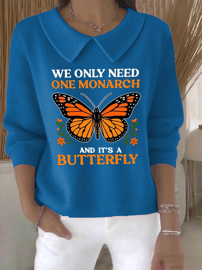🔥Buy 3 Get 15% Off🔥Women's Retro We Only Need One Monarch And It's A Butterfly Print Casual Lapel Knit Top