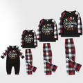 "2025 Christmas CREW " Text Printed Pattern - Black Top with Red&Black&White Plaid Sleeves - Family Matching Pajamas