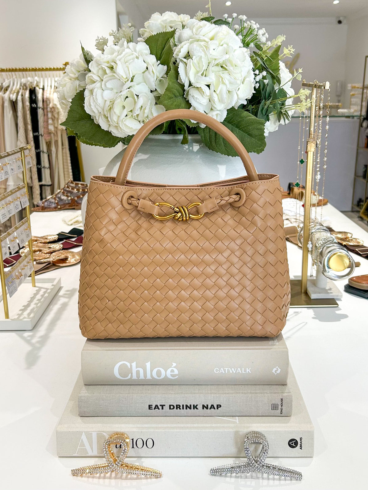 Woven Gold Infinity Detail Designer Style Handbag (11 Colours)