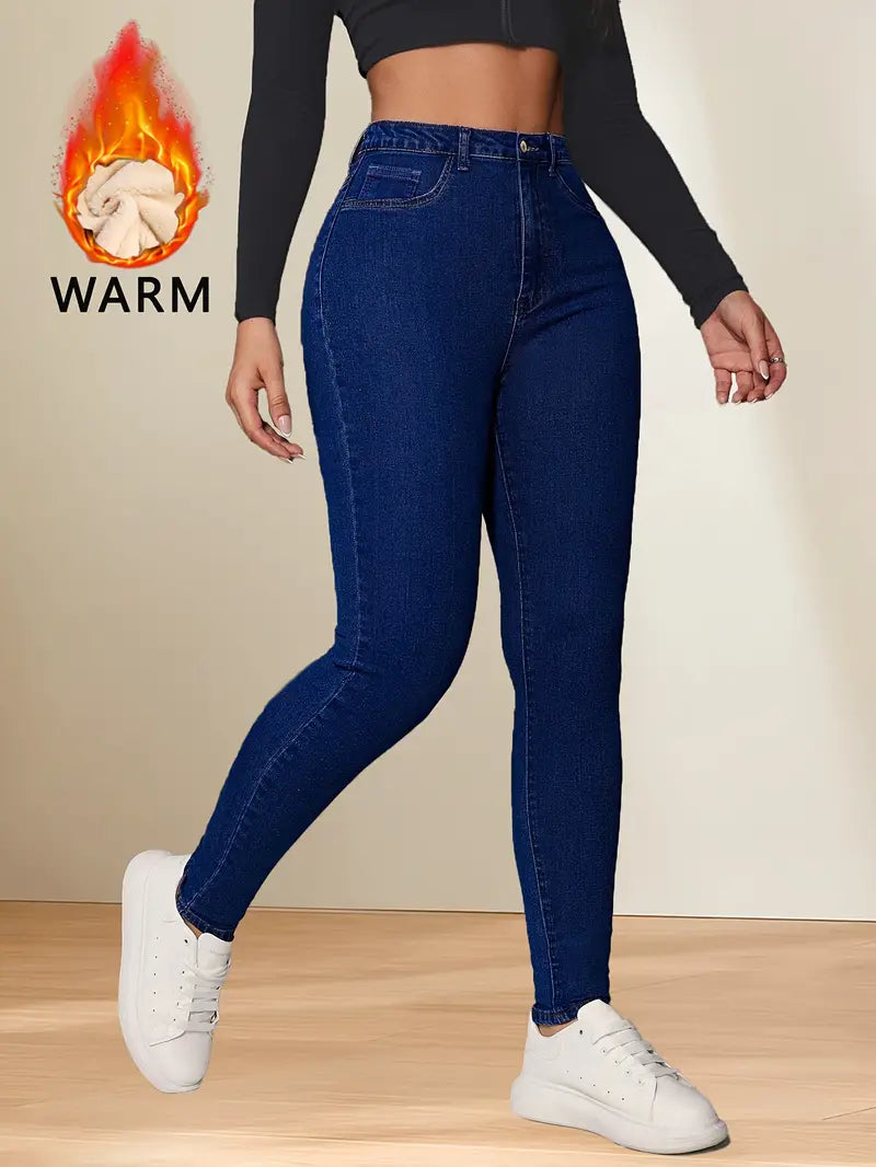 Fleece-Lined High-Waist Skinny Jeans – Warmth & Flattering Fit