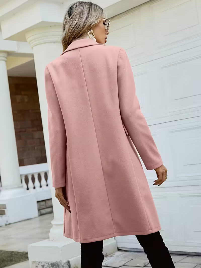 New Women Double Breasted Simple Design Woolen Coat