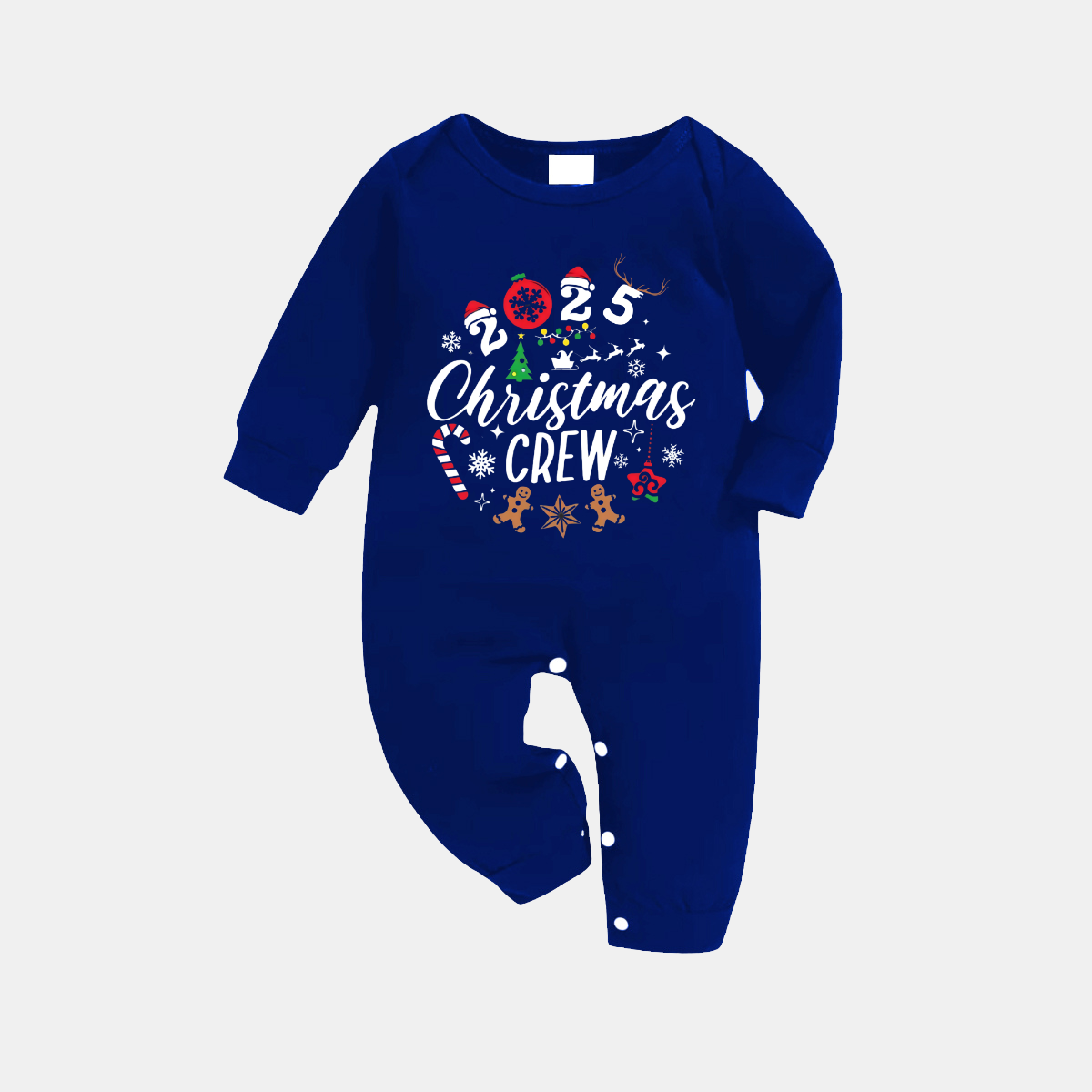 "2025 Christmas Crew" Text and Christmas Pattern Printed Blue and White Plaid Family Matching Pajamas