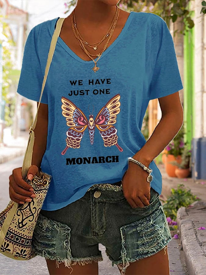 🔥Buy 3 Get 15% Off🔥V-Neck Retro We Have Just One Orange Monarch Print T-Shirt
