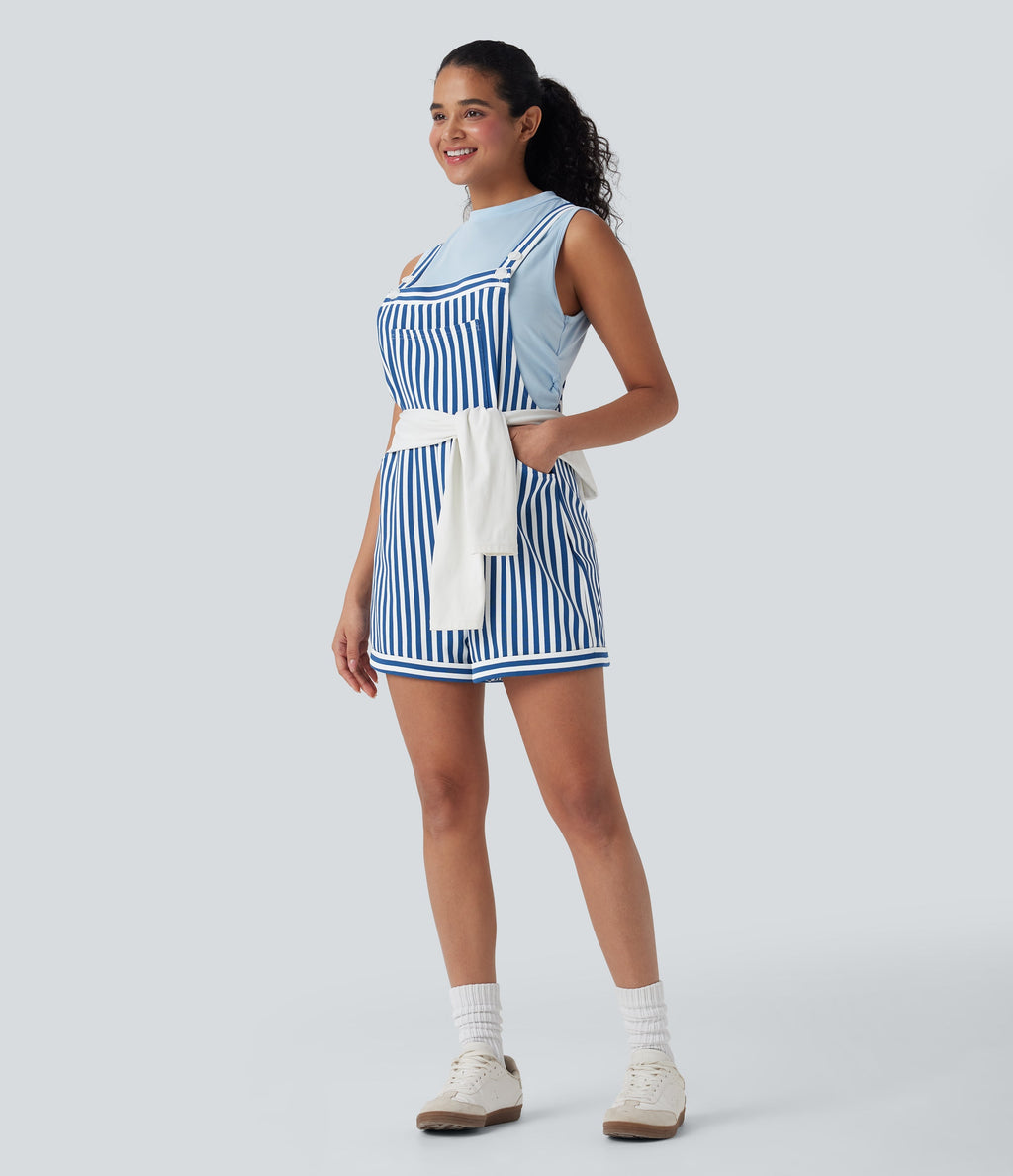 Pockets Stripe Waffle Overalls