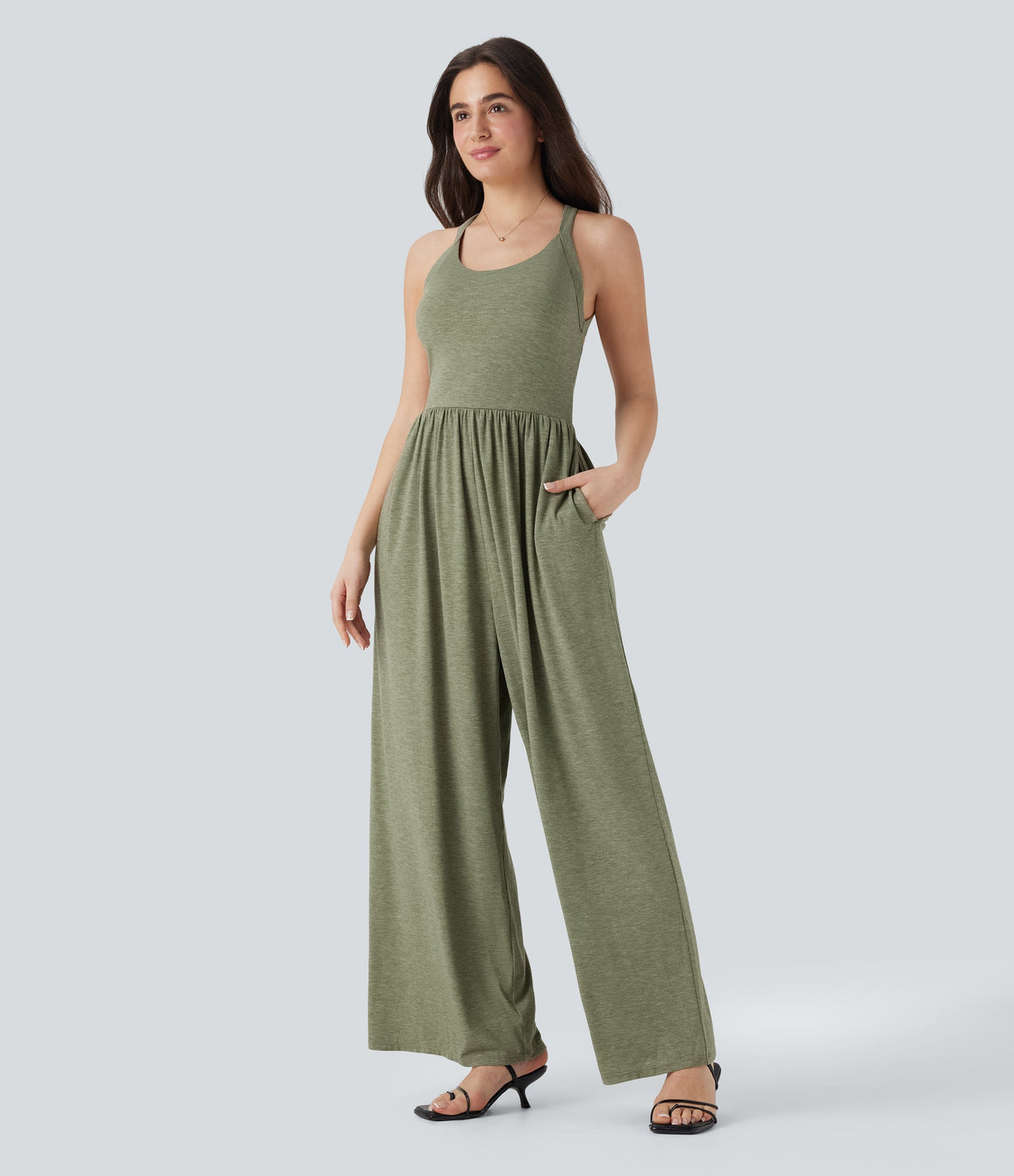 Built-in Bra Wide Leg Casual Jumpsuit with Pockets-Easy Peezy Edition