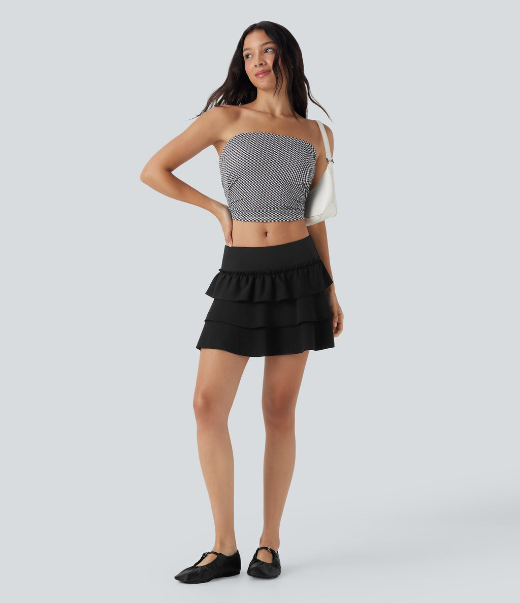 Low Rise Ruffle 2-in-1 Mini Casual Skirt with Pockets